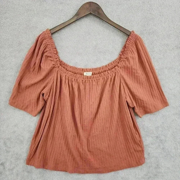 Madewell Womens Off-Shoulder Blouse XXL Rust Cotton/Polyester 8PT - Picture 1 of 5
